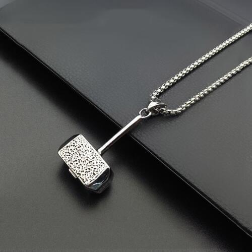 Hammer Stainless Steel Pendant Necklace Thor The Dark World Charm Chain for Men Women Vintage Sweater Movies Mjolnir Necklace