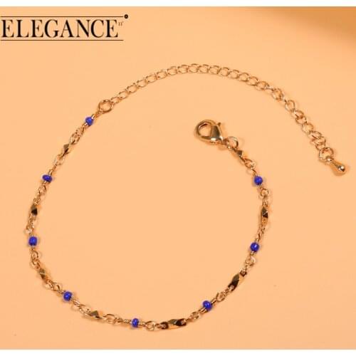 Blue Beaded Anklet Beach Bare Ankle Gold Simple Shaped Anklet Bracelet Extension Chain Jewelry Summer Sandal Accessories
