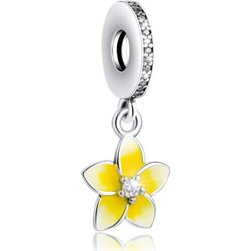 Fits for Pandora Charms Bracelets Magnolia Bloom Beads with Yellow Enamel 100% 925 Sterling Silver Jewelry Free Shipping
