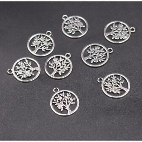 30pcs Silver Plated Hollow Round Tag Tree of Life Pendants DIY Charms Retro Bracelet Earrings Metal Jewelry Crafts Making P619
