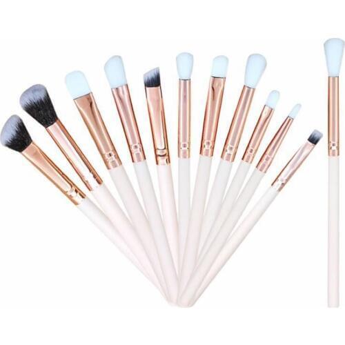 170mm professional pink wood handle synthetic hair 12pcs eyes eyebrow eyeshadow brush cosmetic kits in eyebrow