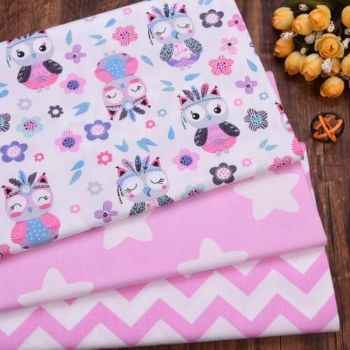 Cute Owl Star Wave Print 100% cotton Twill Fabric,Patchwork Cloth,DIY Sewing Quilting Fat Quarters Material For Baby&Child Dress