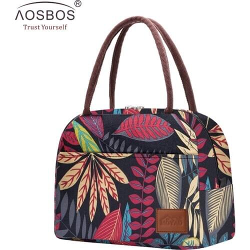 Aosbos Canvas Portable Cooler Lunch Bag Thermal Insulated Multifunction Food Bags Food Picnic Lunch Box Bag for Men Women Kids