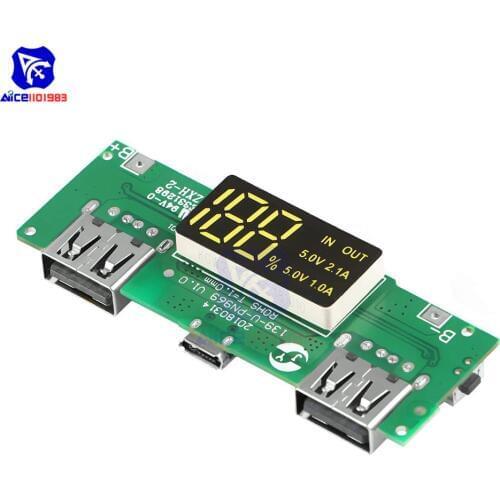 LED Dual USB 5V 2.1A Micro USB Input Power Bank 18650 Battery Charger Board Overcharge Overdischarge Short Circuit Protection