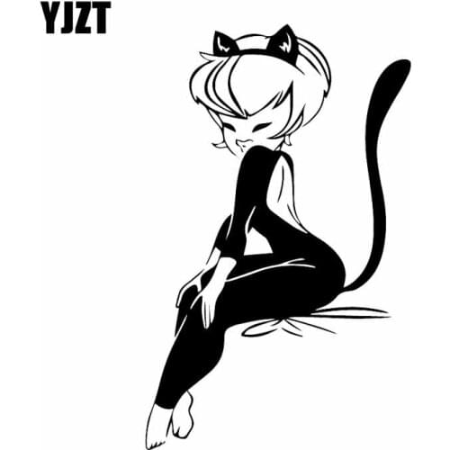 YJZT 10.8X17.3CM Cute Cat Woman Funny Pussy Vinyl Decal Kitty Window Car Stikers Black/Silver C24-1673