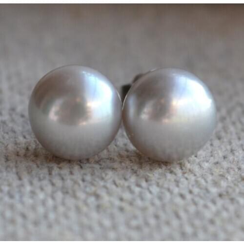Perfect Real Pearl Jewelry,AAA 7.5-8MM Silver Gray Freshwater Pearl Earrings,925 Silver Stud Jewelry.Wedding Party Gift