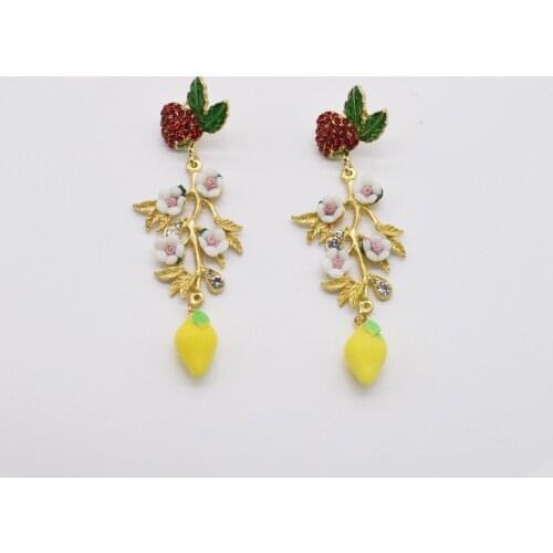 Orange Lemon Leaf Flower Long Earrings Female Japan And South Korea New Trend Elegant And Sweet Strawberry Ear Jewelry Female