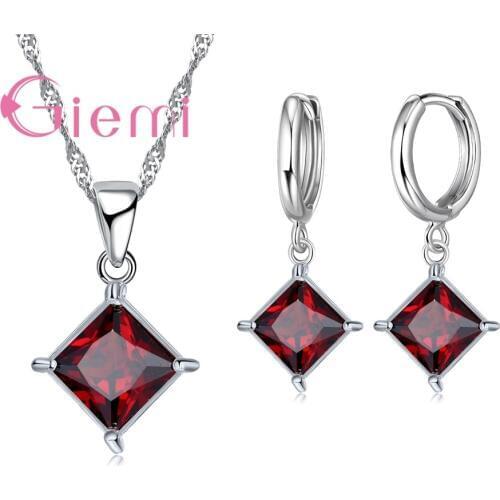 New Style 925 Sterling Silver Crystal Jewelry Sets Square CZ Cubic Zircon Hoop Earrings Necklace for Women Party Jewelry