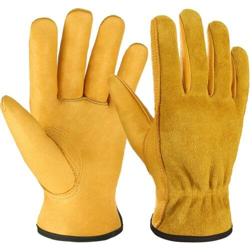 1Pair Pigskin Working Safety Gloves Soft Welding Cowhide Leather Plus Protecting Gloves Heat Shield Cover Guard Safe Protecting