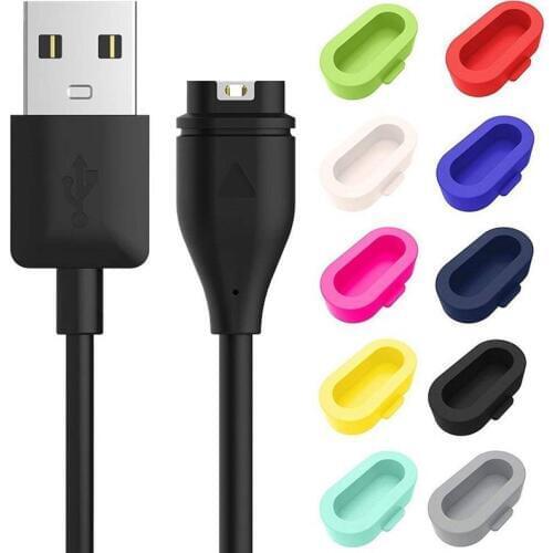 10 Pack Silicone Dust Plug with USB Charging Cable Replacement Metal Watch Band for Garmin Fenix 6/Fenix 5 Plus/Forerunner 935
