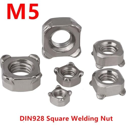100pcs 304 Stainless steel GB13680 DIN928 M5 Square Weld Nuts Four Corner Welding Nut Square Spot Welding Nuts