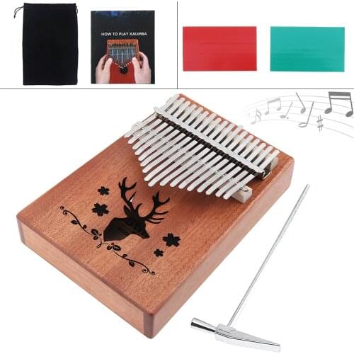17 Key Kalimba Elk Sound Hole Single Board Mahogany Thumb Piano Mbira Mini Keyboard Instrument Gift with Complete Accessories