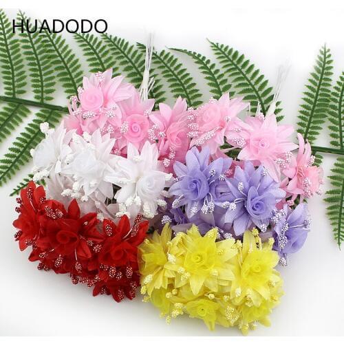 HUADODO 6pcs mini silk flowers Artificial flower buds bouquet for Wedding Decoration Scrapbook DIY craft Fake flowers