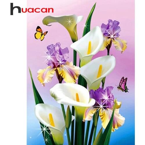 Huacan 5d Diamond Embroidery Cross Stitch Calla Iris Diamond Paintings Mosaic Full Square/Round Flower Butterfly Home Decor