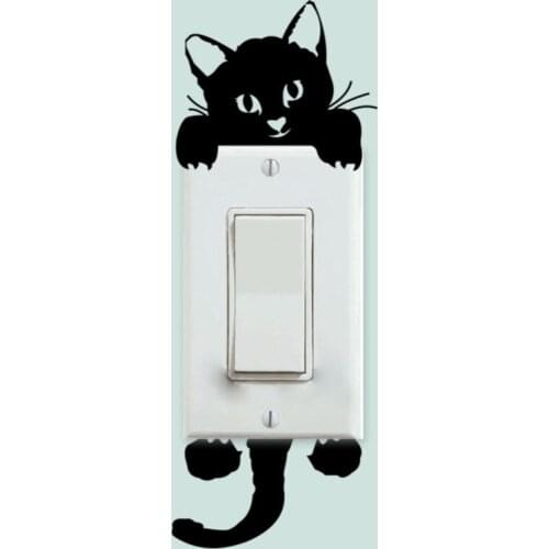 Free Shipping DIY Funny Lovely Black Cat Switch Sticker Wallpaper Wall Decal Home Decor Kids Room Light Parlor Decor Mural Y-246
