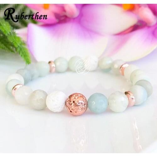 Ruberthen Amazonite Healing Crystals Bracelet Mala Anxiety Bracelet Stress Relief Beaded Yoga Jewelry Energy Wrist Mala Gifts