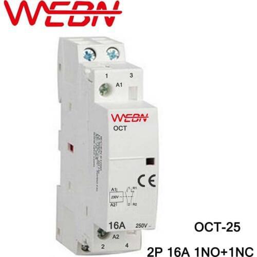 OCT Series AC Household Contactor 230V 50/60Hz 2P 16A 1NO+1NC One Normal Open and One Normal Close Contact Din Rail Contactor