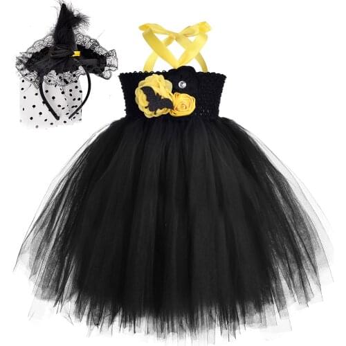 Flower Girl Bat Halloween Dress for Kids Witch Costume for Girls Princess Fancy Dresses Party Mid-carf Tutus Outfit Ball Gown