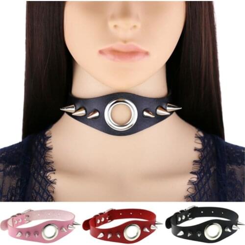 DIEZI 2021 New Gothic Harajuku 16 Colors PU Leather Rivet Necklace Women Men Cosplay Circle Choker Statement Necklaces Jewelry
