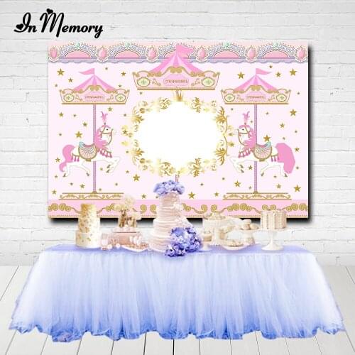 InMemory Pink Carousel Photography Backdrop Girls Baby Shower Newborn Birthday Party Background Customized Photo Studio