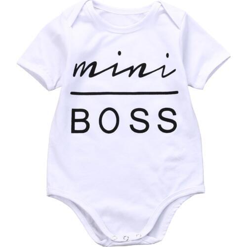 Newborn Baby Boys Girls Cotton Bodysuit Short Sleeve Mini Boss Jumpsuit Oufits Sunsuit Kids Clothes