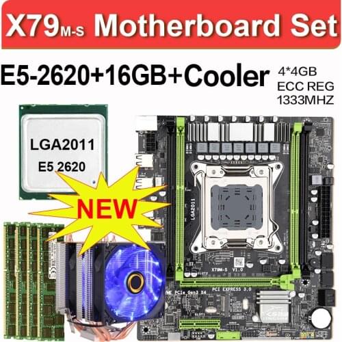 Jingsha X79 m-s 2.0 motherboard set with Xeon E5 2620 4x4GB=16GB 1333MHz DDR3 ECC REG memory and cpu cooler M.2 SSD NVME
