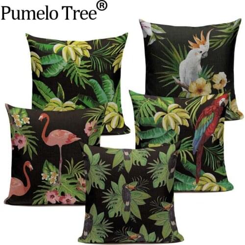 Cheap Summer Style South East Asia Tropical palm plant Plants And Birds 45Cmx45Cm Square Home Sofa Car Printed Pillow Cover