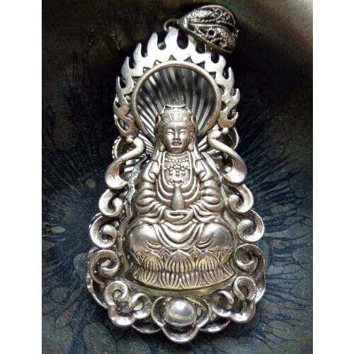 Peace blessing FU- exquisite engraving Guanyin 925 Silver Pendant