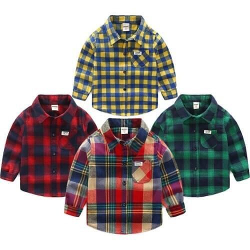 Boy Fashion Casual Plaid Shirt Kids Spring Autumn Lapel Long Sleeve Clothes Gentleman Children Wearing Baby Trendy Jacket Outer
