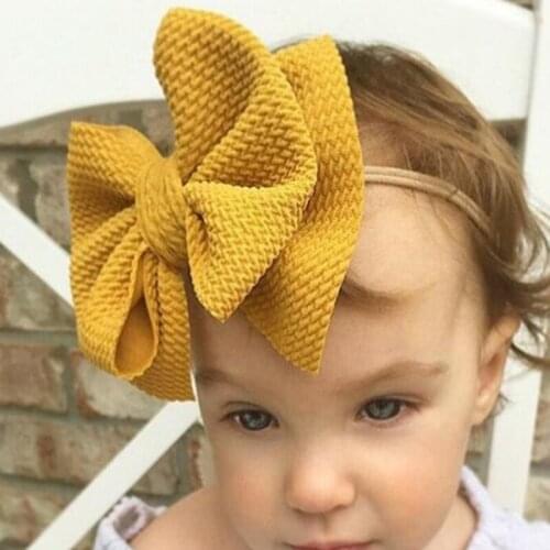 Fashion Childrens Bowknot Hair Band Lovely Big Bow Baby Nylon Hair Bands Soft Headbands Top Knot Elastic Turban Hairband 9color