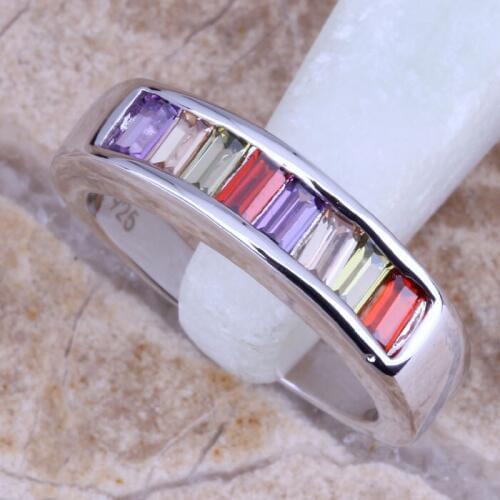 Fabulous Multicolor Purple Cubic Zirconia Silver Plated Fashion Fine Ring Size 6 / 7 / 8 / 9 R0016