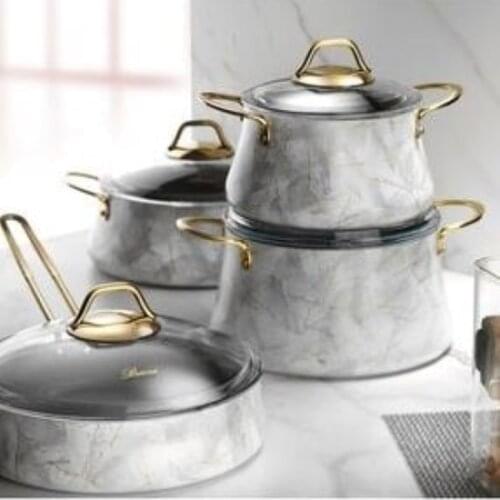 Marble Design 9 Piece High Quality Multicolor Granite Fashionable Luxe Turkish Cookware set