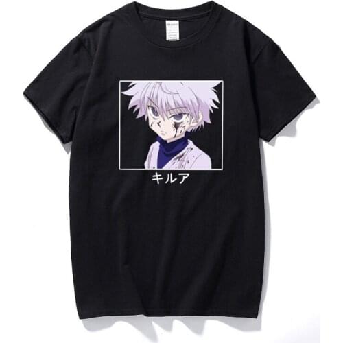 Hunter X Hunter Killua Eyes Tshirt Personality Tops for Men Women New Summer Anime shirt Cotton Short Sleeve T shirt Euro Size
