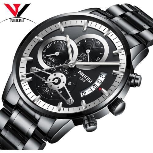NIBOSI 2018 Hot Mens Watches Top Brand Luxury Watch Men Waterproof Mens Sport Military Wrist Watch Full Stainless Steel Saat
