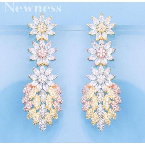 Newness Luxury flower Luxury Wheat Full Micro Cubic Zirconia Women Bridal Wedding Engagement Earring Jewelry