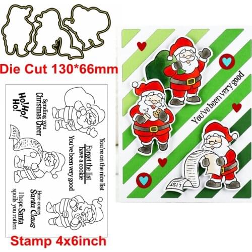 Adorable Santa Claus Sending You Christmas Cheer Die Cut+Clear Stamp Santa Claus+Phrases Metal Cutting Dies+Clear Stamp 2019