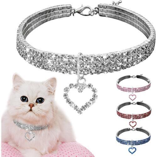 Pet Collar Dog Collar Rhinestone Crystal Kitten Cat Necklace Puppy Jeweled Charm Pendant Accessory For Dogs Cats D40