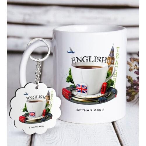 Personalized English Teacher White Mug and Keychain Gift Seti-8