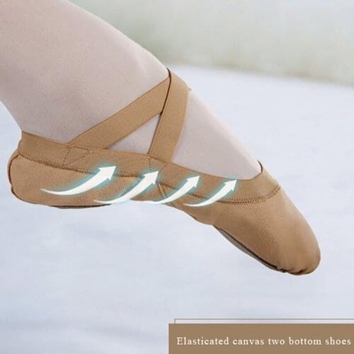 USHINE QWFY01 Professional Elastic Fabric Wear-Resistant Non-slip Training Teacher Breathable Women Canvas Ballet Dance Shoes