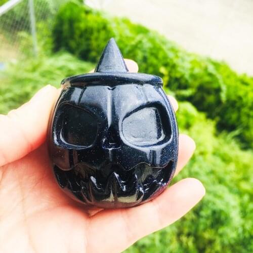 Factory direct selling Natural Hand Carved Blue Sand Stone Pumpkin Crystal Pumpkin folk crafts for Halloween decoration
