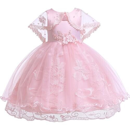 Pink White Green Champagne Lace Flower Little Princess Dresses Children Girls' Clothing For Tulle Birthday Party with Jacket