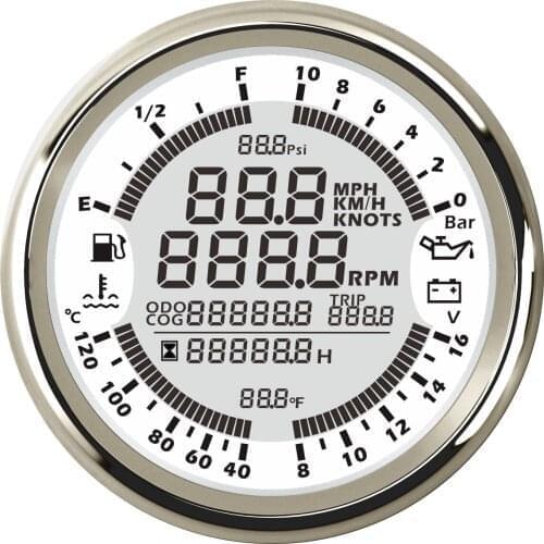 SAMDO 16V 10Bar 85mm 7 Backlight 6 in 1 GPS Speedometer Tachometer Hour Water Temp Fuel Level Oil Pressure Gauge IP68