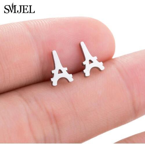 SMJEL New Paris Eiffel Tower Earrings Lovely Geometric Gothic Jewelry Antique Design Architectural Pendant Stud Earrings Gifts