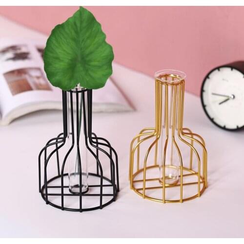 Glass Iron Line Flower Pot Nordic Geometric Metal Plant Holder Garden Decoration Home Metal Plant Holder Nordic Styles Vase