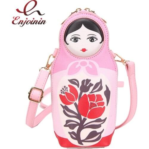 Cute Doll Shaped Shoulder Bag Pink Small Crossbody Bag for Women Novel Purses and Handbags Girls Clutch Bag Pu Leather Fashion