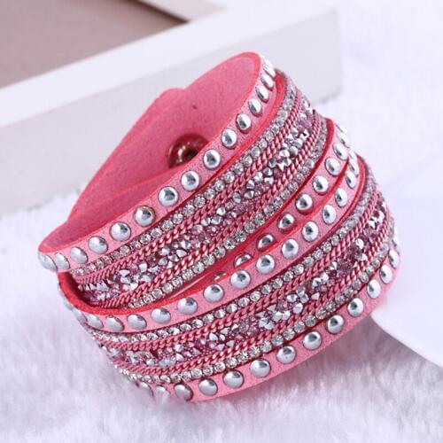 Trend Long Section Leather Bracelet Hot Drill Bracelet Multi Layer Retro Woven Bracelet Jewelry Men and Women Accessories