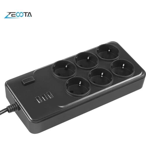 Power Strip Surge Protection 6 Way EU Plug Outlets Socket with USB 3 Ports Rapid Charger 3.1A/5V ,Switch and 1.5M Extension Cord