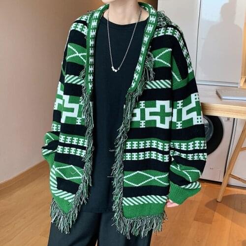 Small Fragrant Wind Coat Male Autumn High-grade Feeling Light Ripe Wind Mens Oversize Cat Beard Tassel Knit Cardigan Sweater