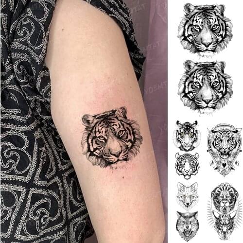 Waterproof Temporary Tattoo Sticker Man Realistic Tiger Wolf Lion Animal Flash Tatoo Woman Wrist Totem Body Art Fake Tatto Cool