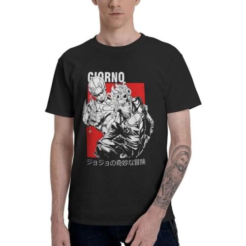 JoJo Bizarre Adventure Funny Anime T Shirt Mens 100% Cotton T-shirt Tshirt Short Sleeve Joseph Joestar And Giorno Giovanna Tee